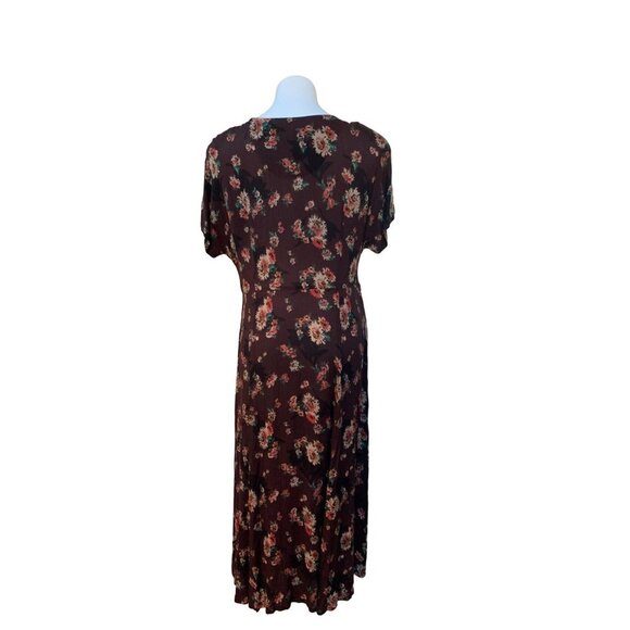 Vintage 90s Floral Maxi Dress Brown Button Front Size 12 MEDIUM - Picture 5 of 8